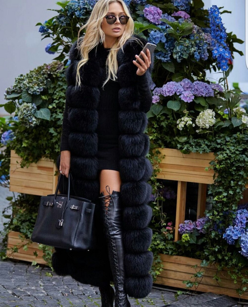 8-10 βήματα Μακρύτερο Χνουδωτό Γούνινο Παλτό Χειμώνας Γυναικείο Πολυτελές Faux Fox Fur Parkas Γούνινο λεπτό ψεύτικο γούνινο γιλέκο μόδας Εξωτερικά ρούχα από γούνα