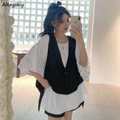 Karstā izpārdošana L-4XL Vestes Sieviešu Vasaras Plānas Jaunums Pārsējs Brīvs Melns Bezpiedurknēm Gothic Ikdienišķs Viss atbilstošs Unisex Fashion Bf Ins