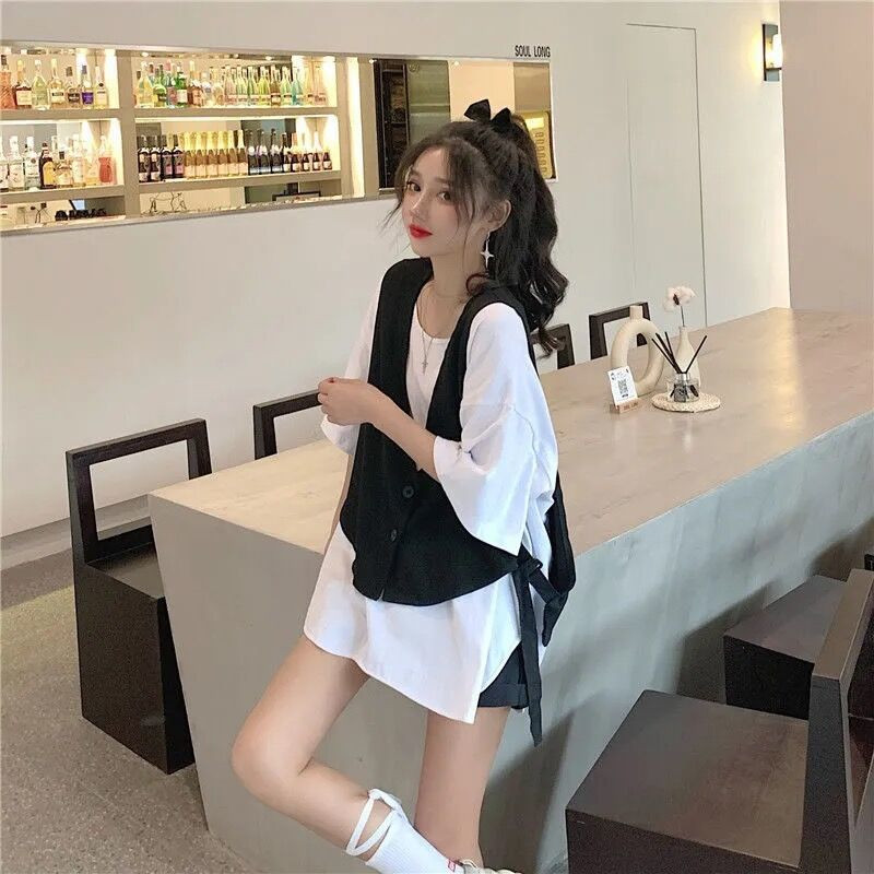 Karstā izpārdošana L-4XL Vestes Sieviešu Vasaras Plānas Jaunums Pārsējs Brīvs Melns Bezpiedurknēm Gothic Ikdienišķs Viss atbilstošs Unisex Fashion Bf Ins