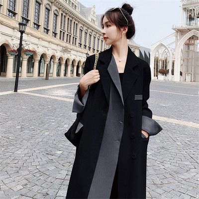 2022. gada rudens elegants sieviešu krāsai pieskaņots garš vējjaka augstas klases mētelis Britu divrindu, tievs jostas mētelis