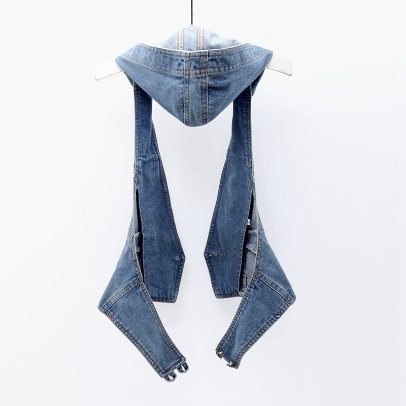 Vintage džinsu veste sievietēm ar kapuci īsa pavasara vasara jauna korejiešu sieviešu slaida bezpiedurkņu jaka veste sieviešu džinsi veste H390