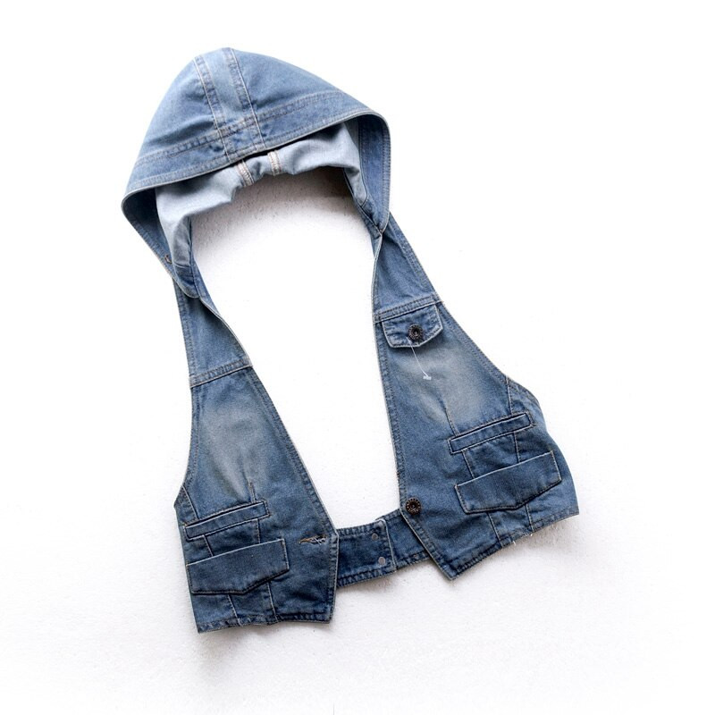 Vintage džinsu veste sievietēm ar kapuci īsa pavasara vasara jauna korejiešu sieviešu slaida bezpiedurkņu jaka veste sieviešu džinsi veste H390