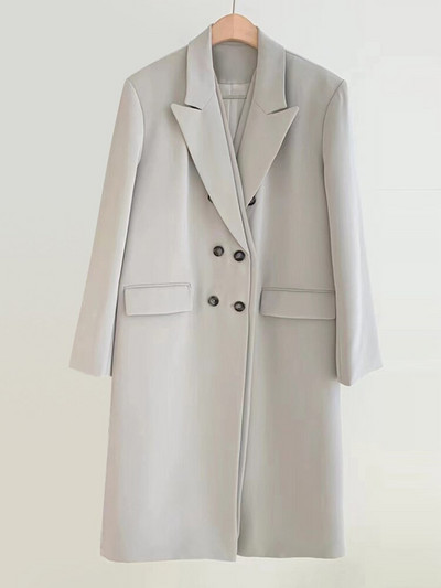 TWOTWINSTYLE melns elegants mētelis sievietēm ar atloku garām piedurknēm, divrindu masīvi minimālisma mēteļi, sieviešu korejiešu mode