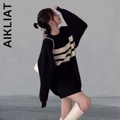 Aikliat modni pleteni ženski džemper s okruglim izrezom topao, jednostavan ženski džemper 2022 Harajuku elegantan gornji dio ženske meke korejske ženske majice