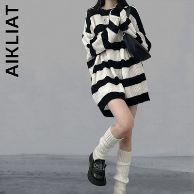 Aikliat modni pleteni ženski džemper s okruglim izrezom topao, jednostavan ženski džemper 2022 Harajuku elegantan gornji dio ženske meke korejske ženske majice