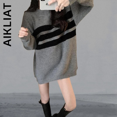 Aikliat modni pleteni ženski džemper s okruglim izrezom topao, jednostavan ženski džemper 2022 Harajuku elegantan gornji dio ženske meke korejske ženske majice
