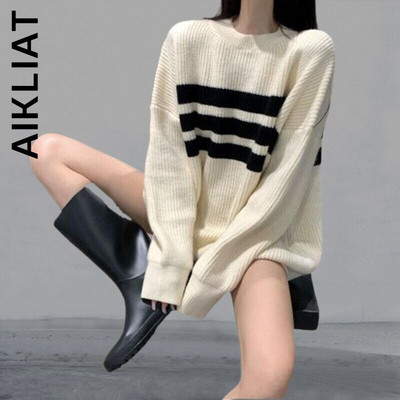 Aikliat modni pleteni ženski džemper s okruglim izrezom topao, jednostavan ženski džemper 2022 Harajuku elegantan gornji dio ženske meke korejske ženske majice