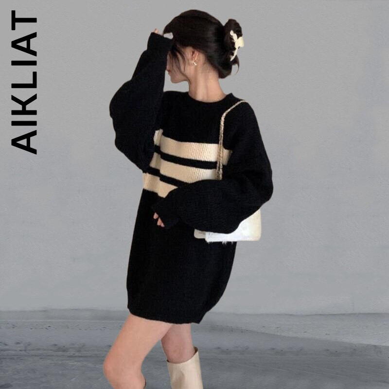 Aikliat modni pleteni ženski džemper s okruglim izrezom topao, jednostavan ženski džemper 2022 Harajuku elegantan gornji dio ženske meke korejske ženske majice