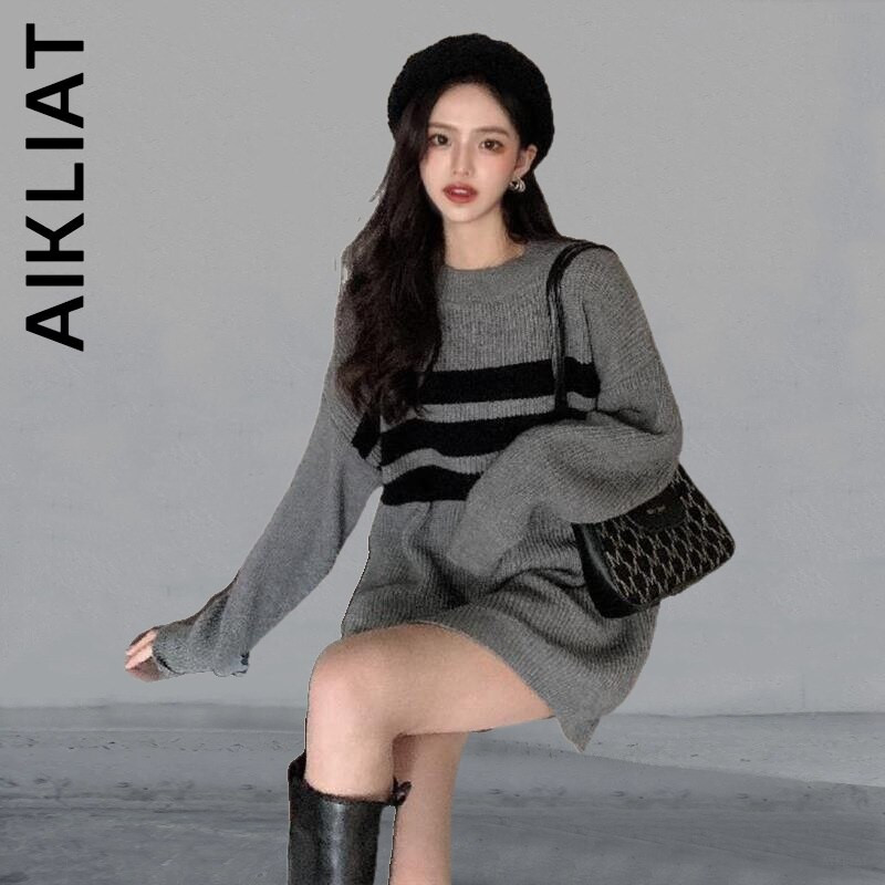 Aikliat modni pleteni ženski džemper s okruglim izrezom topao, jednostavan ženski džemper 2022 Harajuku elegantan gornji dio ženske meke korejske ženske majice