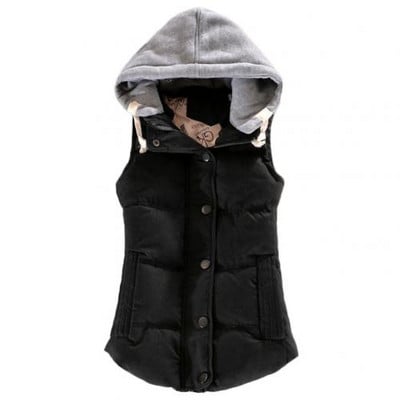 Ženska zimska pamučno podstavljena jakna s kapuljačom, prsluk s patentnim zatvaračem, prsluk bez rukava, prsluci, ženski prsluk s džepovima, jednobojni