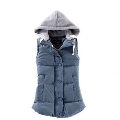 Ženska zimska pamučno podstavljena jakna s kapuljačom, prsluk s patentnim zatvaračem, prsluk bez rukava, prsluci, ženski prsluk s džepovima, jednobojni