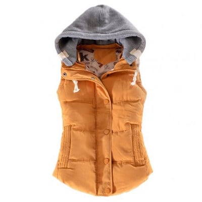 Ženska zimska pamučno podstavljena jakna s kapuljačom, prsluk s patentnim zatvaračem, prsluk bez rukava, prsluci, ženski prsluk s džepovima, jednobojni