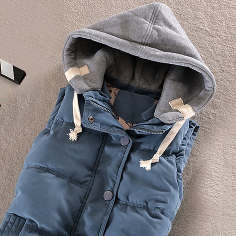 Ženska zimska pamučno podstavljena jakna s kapuljačom, prsluk s patentnim zatvaračem, prsluk bez rukava, prsluci, ženski prsluk s džepovima, jednobojni