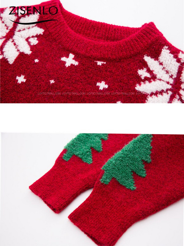 Sieviešu džemperis ziemas silts sarkans trikotāžas džemperis brīvs, slinks vējš ikdienišķs džemperis Ziemassvētku džemperis garām piedurknēm korejiešu modes tops