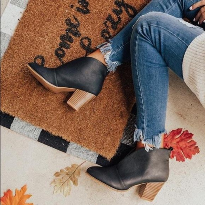 Jauni sieviešu zābaki Modes kupli, kupli papēži sekli zābaki ikdienas ērti, retro stila Chelsea zābaki Bota De Salto