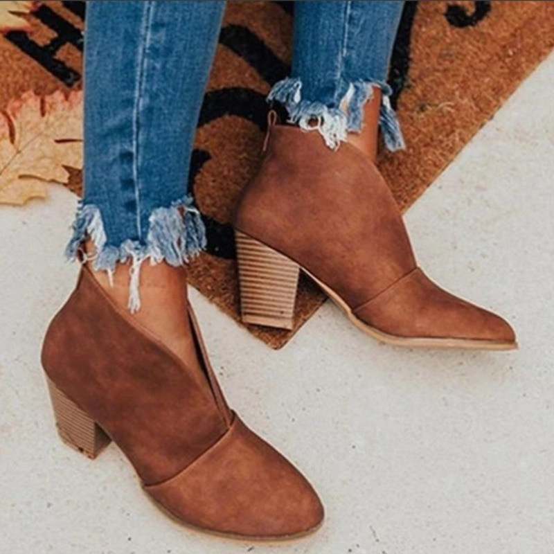 Jauni sieviešu zābaki Modes kupli, kupli papēži sekli zābaki ikdienas ērti, retro stila Chelsea zābaki Bota De Salto