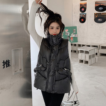Ζεστό γυναικείο κοντό γιλέκο φθινοπωρινό χειμερινές τσέπες casual γυναικείο αμάνικο μονό γιλέκο για γυναίκες