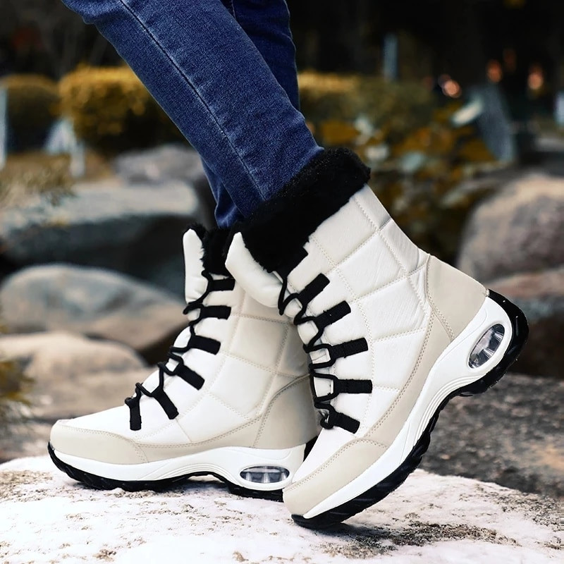 Υψηλής ποιότητας αδιάβροχες χειμερινές γυναικείες μπότες Ζεστές βελούδινες Γυναικείες μπότες χιονιού Αντιολισθητικά αθλητικά παπούτσια εξωτερικού χώρου Δερμάτινες μπότες πλατφόρμας