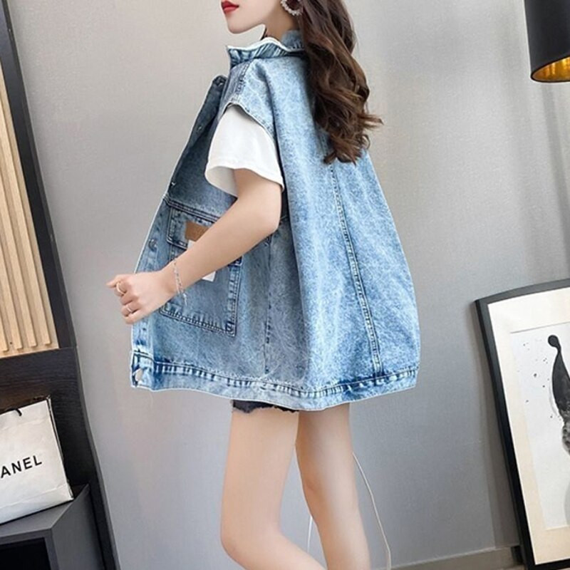 Modne široke traper majice na rukave, ženske proljetne, ležerne korejske majice s gumbima, vintage fakultetski stil, majica na okret za studente