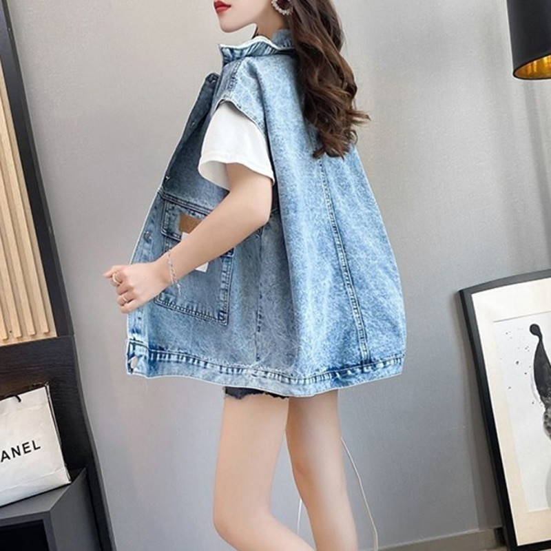 Modne široke traper majice na rukave, ženske proljetne, ležerne korejske majice s gumbima, vintage fakultetski stil, majica na okret za studente