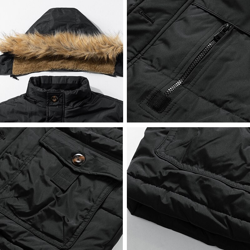 Liela izmēra 7Xl vīriešu ziemas bieza silta jaka 2022. gada vēja necaurlaidīgs modes mētelis vīriešiem vējjaka ar kapuci kažokādas apkakles vīriešu jakas
