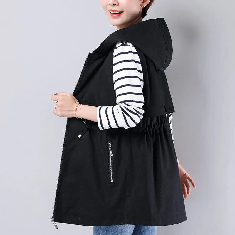 2022 Γυναικείο γιλέκο Γιλέκο Μεσαίου μήκους Ανοιξιάτικο φθινοπωρινό γιλέκο Νέο φαρδύ αμάνικο μπουφάν μόδας γιλέκο με φερμουάρ Γυναικείο τοπ 4XL