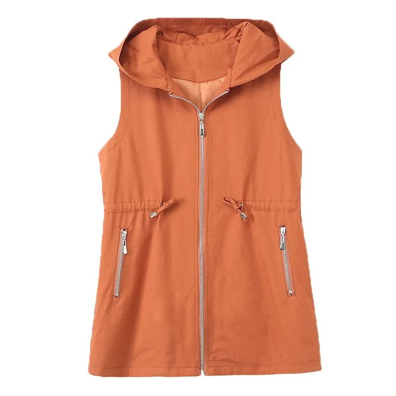2022 Γυναικείο γιλέκο Γιλέκο Μεσαίου μήκους Ανοιξιάτικο φθινοπωρινό γιλέκο Νέο φαρδύ αμάνικο μπουφάν μόδας γιλέκο με φερμουάρ Γυναικείο τοπ 4XL