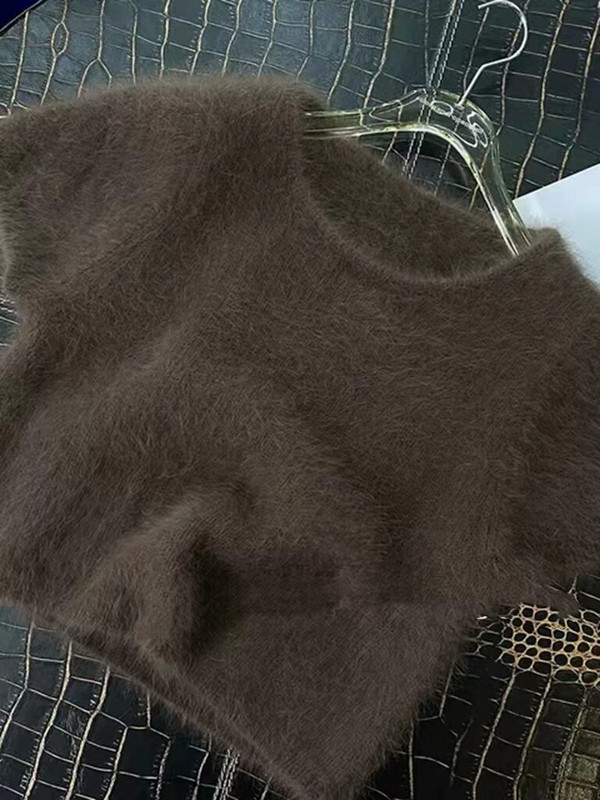 Φθινοπωρινό και Χειμώνα Νέο κοντομάνικο πουλόβερ Mink Cashmere πουλόβερ Pure Color Girl JZ010