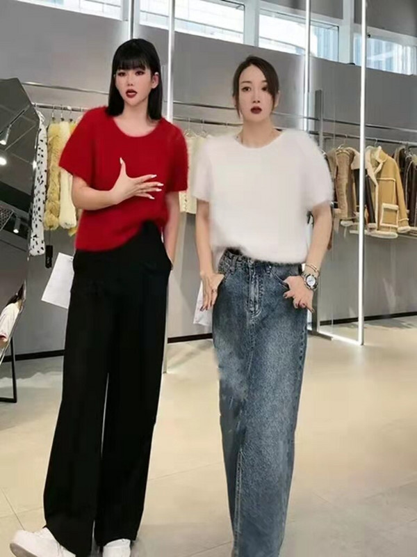 Φθινοπωρινό και Χειμώνα Νέο κοντομάνικο πουλόβερ Mink Cashmere πουλόβερ Pure Color Girl JZ010