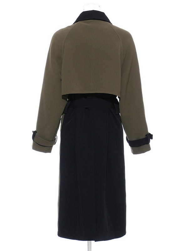 [EAM] Ženska crna kontrastna boja velike veličine Trench New široka vjetrovka s reverima dugih rukava Moda proljeće jesen 2022. 1DD2380