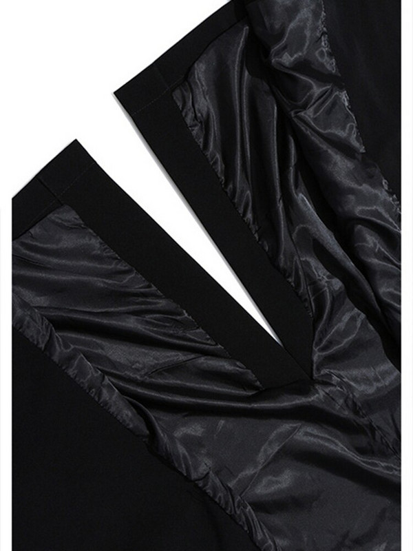 [EAM] Ženska crna kontrastna boja velike veličine Trench New široka vjetrovka s reverima dugih rukava Moda proljeće jesen 2022. 1DD2380