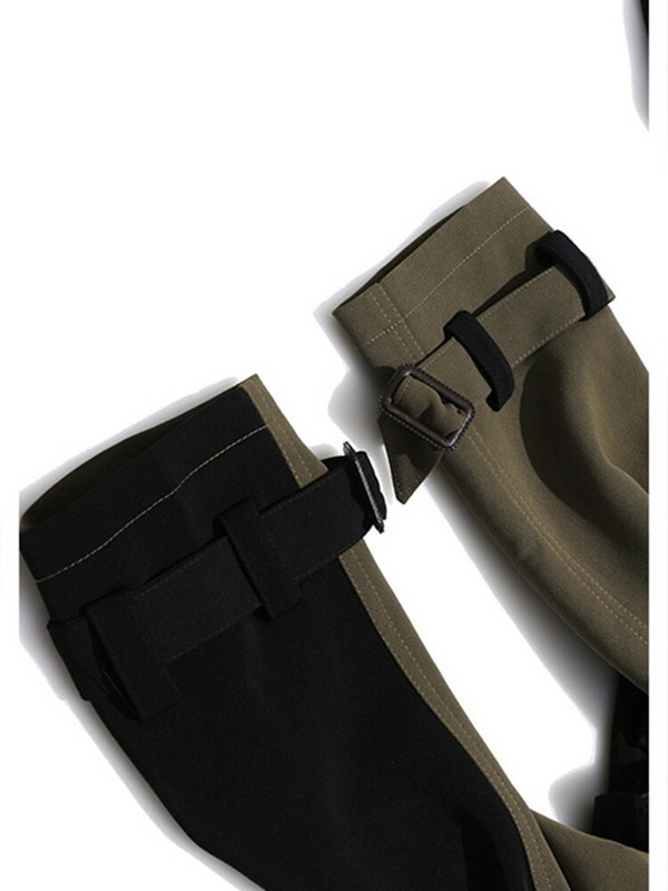 [EAM] Ženska crna kontrastna boja velike veličine Trench New široka vjetrovka s reverima dugih rukava Moda proljeće jesen 2022. 1DD2380