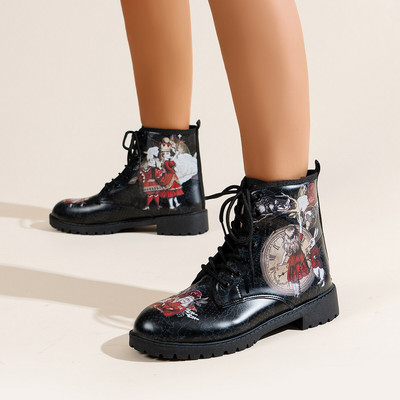 Čizme Jesen/zima 2022. Modna ženska radna odjeća Alisa u zemlji čudesa Čizme Visoke ženske ravne čizme s printom