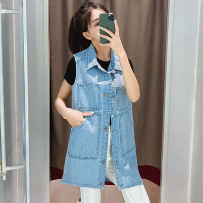 Fashion Hole sieviešu jaka bez piedurknēm pavasara slaida gara džinsa veste ikdienas džinsu veste Liela izmēra vasaras virsdrēbju mētelis 5XL