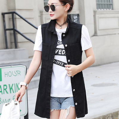 Fashion Hole sieviešu jaka bez piedurknēm pavasara slaida gara džinsa veste ikdienas džinsu veste Liela izmēra vasaras virsdrēbju mētelis 5XL