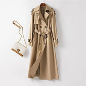 2022. gada rudens elegants sieviešu vējjaka ar divrindu jostu, gadījuma rakstura atloks ar garām piedurknēm, vēja necaurlaidīgs sieviešu virsdrēbes