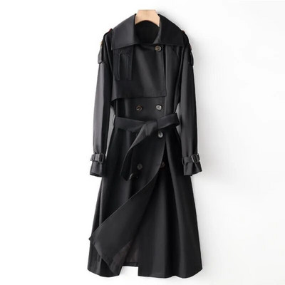 2022. gada rudens elegants sieviešu vējjaka ar divrindu jostu, gadījuma rakstura atloks ar garām piedurknēm, vēja necaurlaidīgs sieviešu virsdrēbes