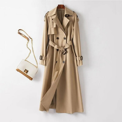 2022. gada rudens elegants sieviešu vējjaka ar divrindu jostu, gadījuma rakstura atloks ar garām piedurknēm, vēja necaurlaidīgs sieviešu virsdrēbes