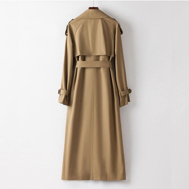 2022. gada rudens elegants sieviešu vējjaka ar divrindu jostu, gadījuma rakstura atloks ar garām piedurknēm, vēja necaurlaidīgs sieviešu virsdrēbes