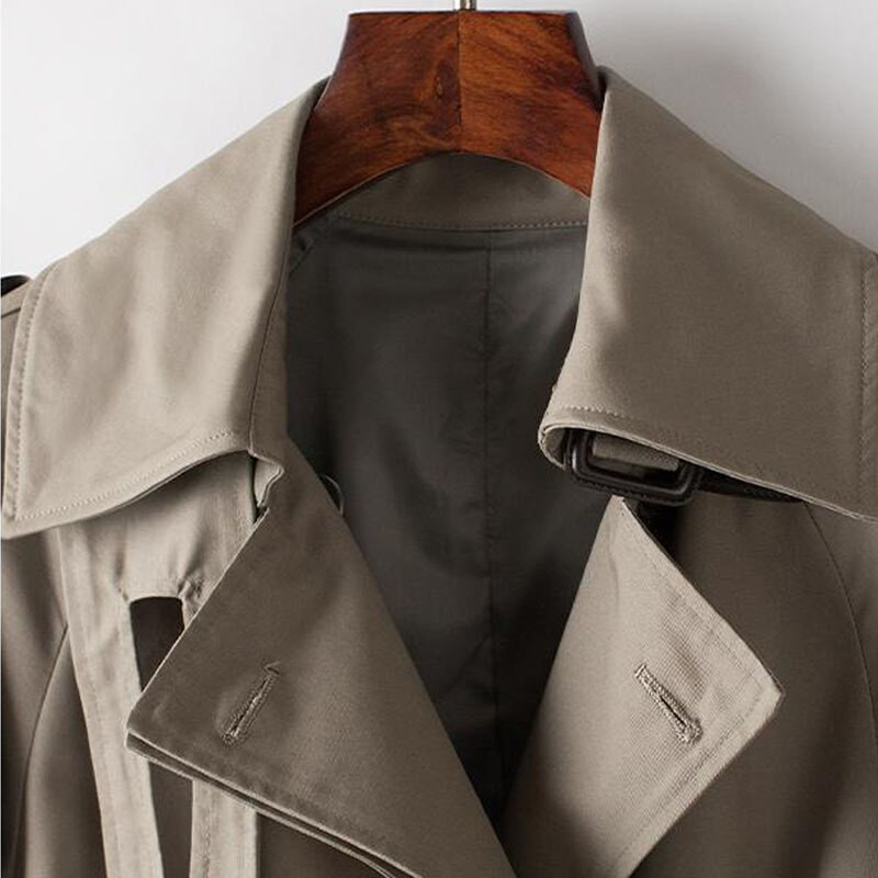 2022. gada rudens elegants sieviešu vējjaka ar divrindu jostu, gadījuma rakstura atloks ar garām piedurknēm, vēja necaurlaidīgs sieviešu virsdrēbes