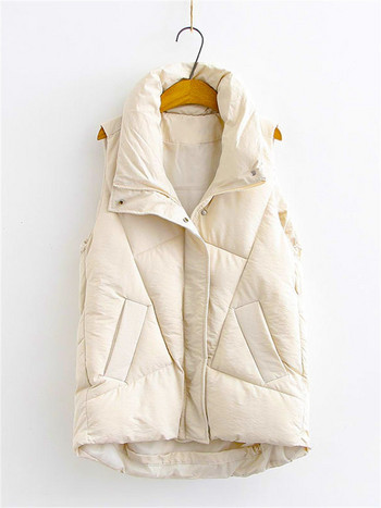Syiwidii Φθινόπωρο Χειμώνας 2022 Πουφερ Γιλέκο Γυναικείο Αμάνικο Γυναικείο μπουφάν με φερμουάρ Τριφανό ζιβάγκο Ζεστό παλτό