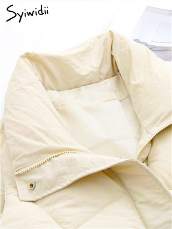 Syiwidii Φθινόπωρο Χειμώνας 2022 Πουφερ Γιλέκο Γυναικείο Αμάνικο Γυναικείο μπουφάν με φερμουάρ Τριφανό ζιβάγκο Ζεστό παλτό