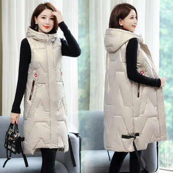 Snow Wear Ζεστό μακρύ γιλέκο Γυναικείο χειμερινό γιλέκο Μπουφάν με κουκούλα Γυναικείο γυαλιστερό Parka Αμάνικο μπουφάν Mujer Παλτό S-5XL