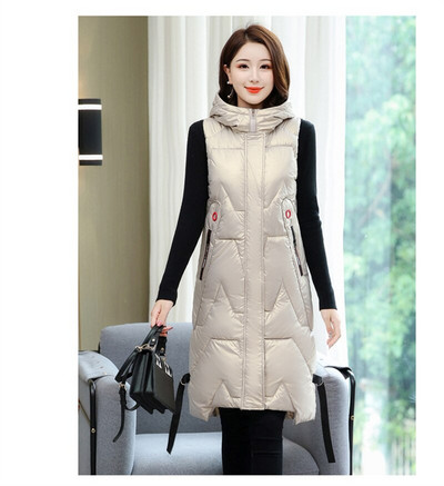 Sniega valkāt silta gara veste Sieviešu ziemas veste jaka ar kapuci Virsdrēbes sieviešu spīdīga parka jaka bez piedurknēm Mujer mēteļi S-5XL