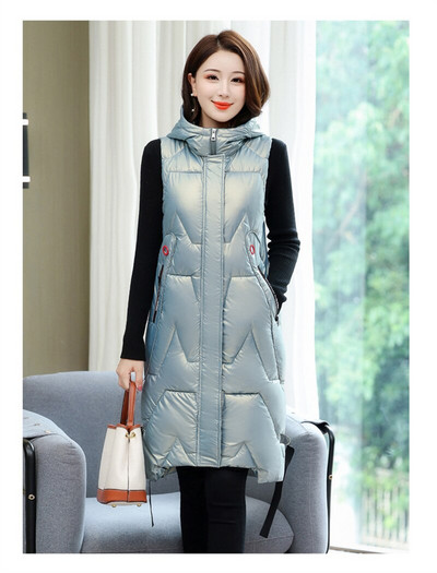 Sniega valkāt silta gara veste Sieviešu ziemas veste jaka ar kapuci Virsdrēbes sieviešu spīdīga parka jaka bez piedurknēm Mujer mēteļi S-5XL