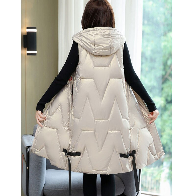 Sniega valkāt silta gara veste Sieviešu ziemas veste jaka ar kapuci Virsdrēbes sieviešu spīdīga parka jaka bez piedurknēm Mujer mēteļi S-5XL