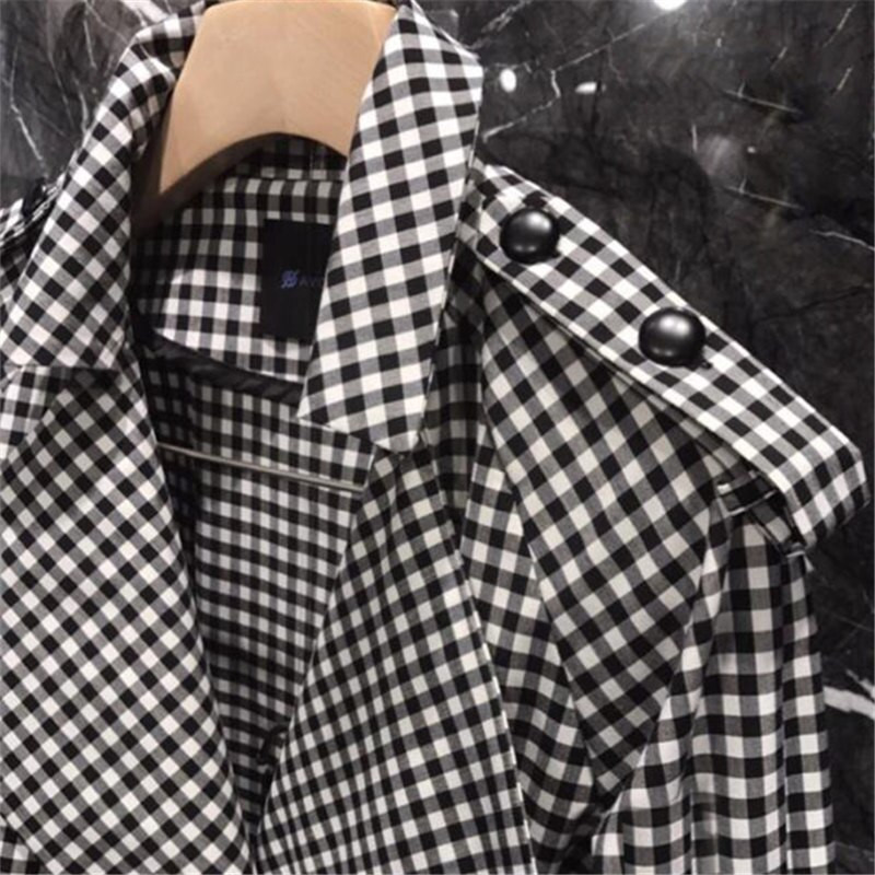 Elegantni ženski trenč kaput Nova crno-bijela karirana temperamentna vjetrovka srednje dužine Proljetni uredski modni kaput dugih rukava