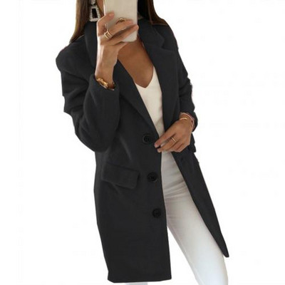 5XL apatinis paltas moterims Rudens žiemos vienspalvis atvartas apykakle, moteriškas plonas ilgas paltas.