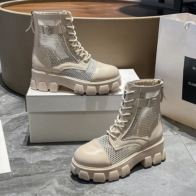 Aphixta Παχιά σόλα Καλοκαιρινή αναπνεύσιμη Πλατφόρμα Γυναικείες πόρπες Μεγάλο μέγεθος 43 Αδιάβροχες μπότες αύξησης ύψους με κορδόνια