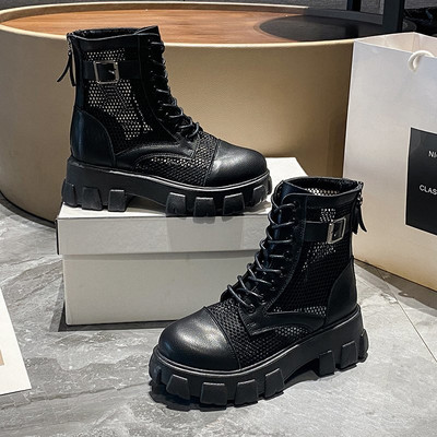 Aphixta Παχιά σόλα Καλοκαιρινή αναπνεύσιμη Πλατφόρμα Γυναικείες πόρπες Μεγάλο μέγεθος 43 Αδιάβροχες μπότες αύξησης ύψους με κορδόνια